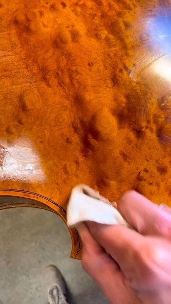 Last finishing touches on this one piece cello back.