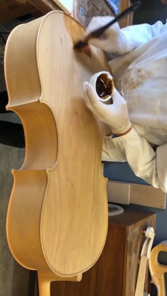 First ground coat on this one piece willow back cello