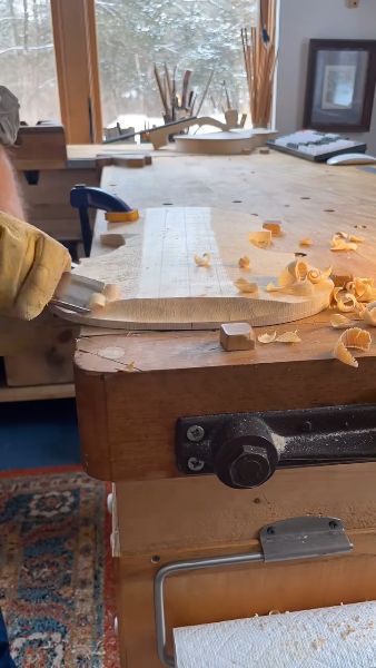Making a viola top arch 4 hours condensed, with purfling set after shaping the arch.